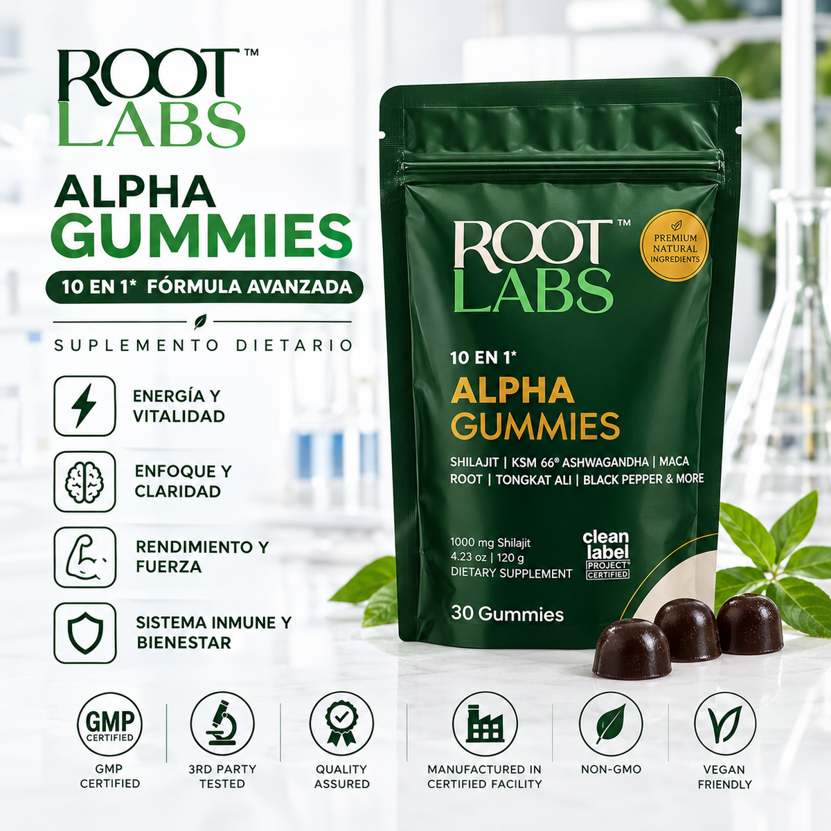 Alpha Gummies 10 en 1 | Calma, Enfoque y Energía Natural en Una Sola Gomita